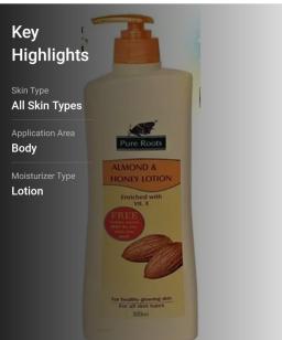 Pure Roots almond & honey  Lotion 300ml
