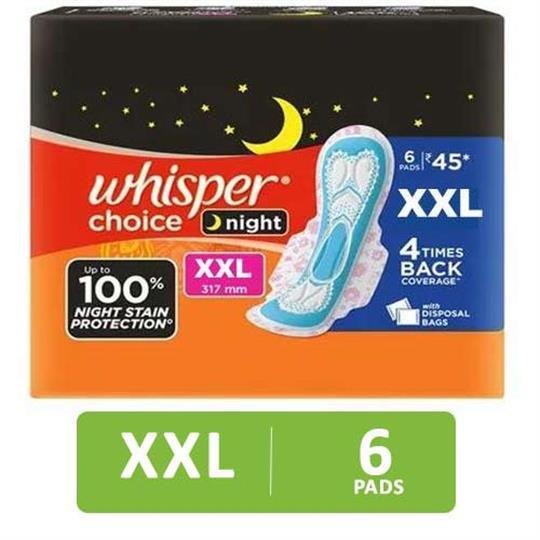 Whisper bindazzz Night 20 Pcs Sanitary Pads For Women, 3X-Large,75% longer