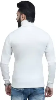 Woollen High Neck White Sweater for Men