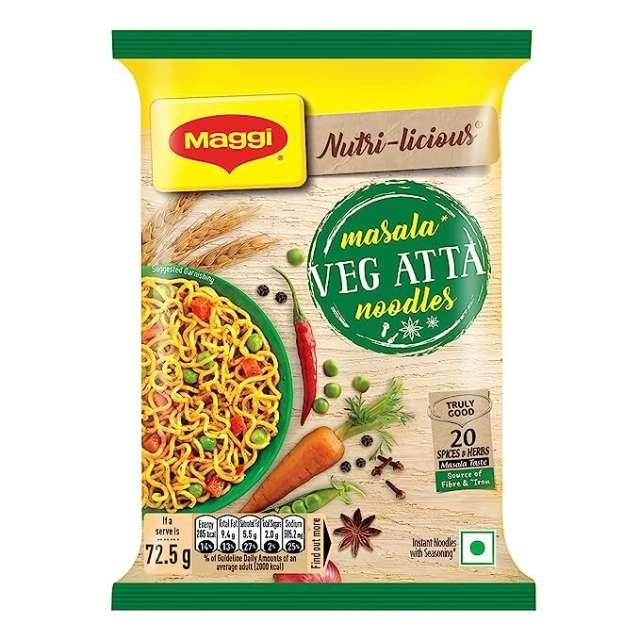 MAGGI Nutri-Licious Masala Veg Atta Noodles - Herbs & Spice Blend, Iron & Fibre Rich, 72.5 g Pouch