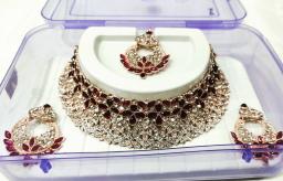 Red Stone Studded Bridal Choker Necklace Set