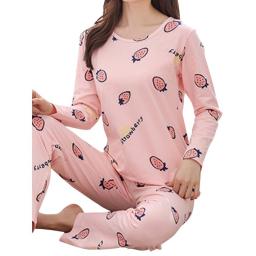 Women's Pajama Set Casual Long Sleeve Cute Cartoon Print Color Block Crew Neck Tunic Tee Shirt Nightshirts Blouse + Pants Soft Comfy Nightwear Sleepwear Loungewear, 2 Pcs