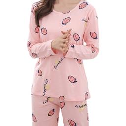 Women's Pajama Set Casual Long Sleeve Cute Cartoon Print Color Block Crew Neck Tunic Tee Shirt Nightshirts Blouse + Pants Soft Comfy Nightwear Sleepwear Loungewear, 2 Pcs