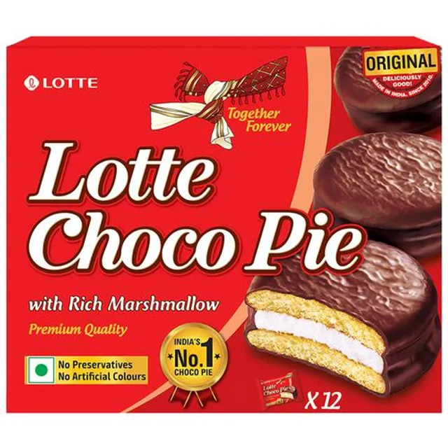 Lotte Choco Pie Original, With Rich Marshmallow, No Preservatives, 25 g (Pack of 12)